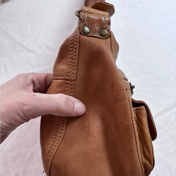 3 For $30 Fossil Y2K Cognac Tan Leather Boho Satchel Shoulder Purse - Picture 8 of 16